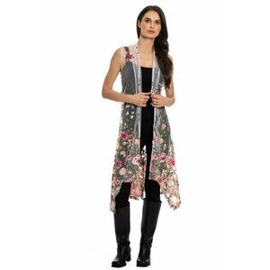 Floral Embroidered Sheer Vest